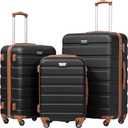 Coolife Luggage 3 Piece Set Suitcase Spinner Hardshell Lightweight TSA Lock (20in24in28in, apricot black)