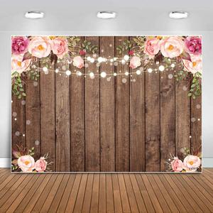 Sensfun 8x6ft Rustic Wood Floral Backdrop for Baby Shower Newborn Studio Picture Photography Retro Wooden Floor Pink Flower Wall Background Wedding Bridal Shower Birthday Party Photoshoot Booth Banner