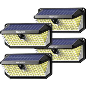 TECKNET 4200Lm 416 LED Solar Motion Lights Outdoor Waterproof, 300 Angle & 3 Lighting Modes Motion Sensor Light Outdoor, 4 Pack Security Solar Lights IP66 for Fence Front Door Yard Deck Garden Garage