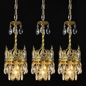Modern Crystal Chandelier, Gold Elegant Crystal Ceiling Light for Dinning Living Room Bedroom Hallway (3 Pack)