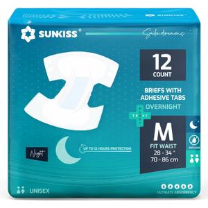 SUNKISS TrustPlus Overnight Adult Diapers with Tabs, Unisex Disposable Incontinence Briefs for Men and Women, Odor Control, Medium, 12 Count