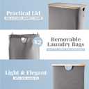 LONBET Laundry Basket with Lid, Made from Breathable Fabric | Aesthetic Clothes Hampers for Laundry with Side Handles & Sturdy Bamboo Frame (40 Gallons - Double, Gray)