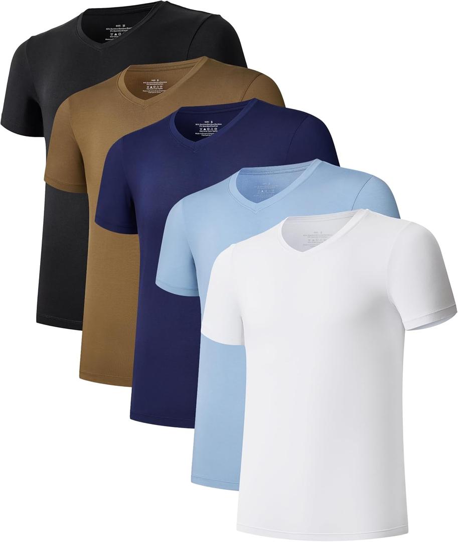 CF Men's Undershirts Bamboo Rayon Shirts for Men Moisture Wicking T-Shirt Classic V Neck Cooling Tee Shirts 3/5 Pack (Large)