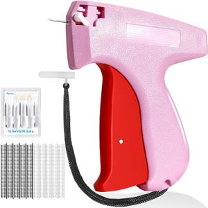 Stitch Gun for Clothes, Tagging Gun for Clothing, Micro Handheld Tag Gun Quick Stitch Sewing Gun, Portable Quick Clothing Fixer Hemming Tool Includes 6 Needles and 1000 Black White Fasteners (Peach Pink)
