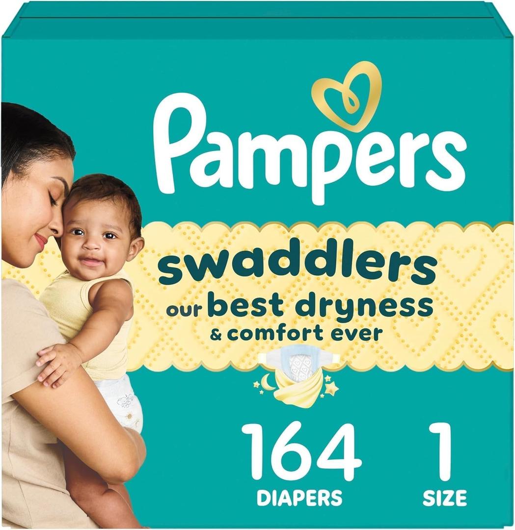 Pampers Swaddlers Diapers, Size 1 (8-14 lbs), 164 Count, Absorbent, Keeps Baby Dry and Comfortable, Skin Safe Disposable Baby Diaper