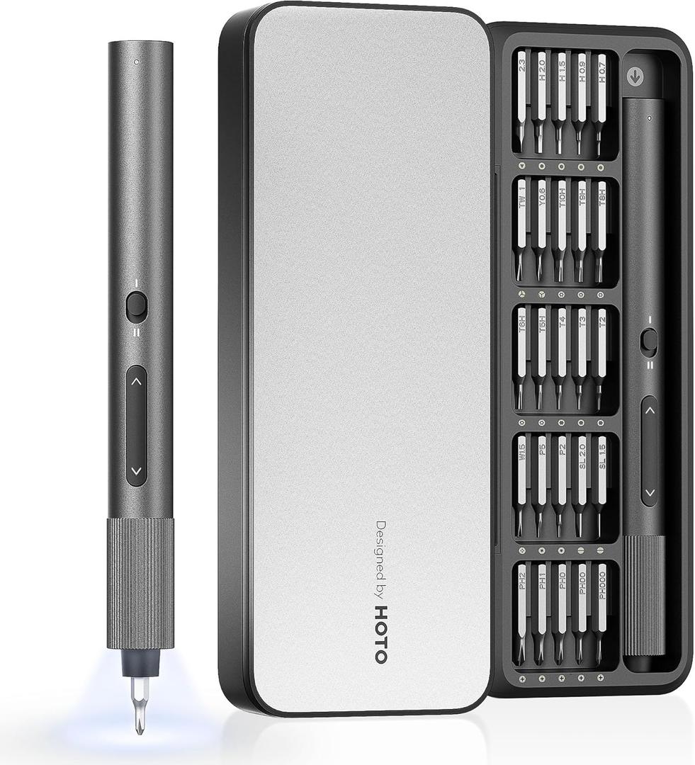HOTO Mini Electric Screwdriver 25 S2 Bits, 170RPM Precision Screwdriver Set USB-C, 2 Torque Settings, LED Light, Small Repair Tools for Eyeglasses, Electronics