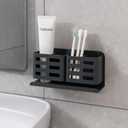 Tooth Brush Holder for Bathroom, Toothbrush Holder with Self-Adhesive, No-Drill Aluminum Hanging Bathroom Organizer Holds Toothbrush, Razor, Comb & Toothpaste Etc (Grey)