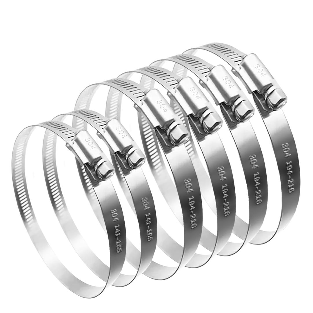 6PCS 304 Stainless Steel Hose Clamp,4PCS 10 Inch and 2PCS 8 Inch Duct Clamp,Adjustable 7.64"-8.5"/194-216mm and 9.5"-10.5"/251-273mm Heavy Duty Worm Gear Hose Clamps
