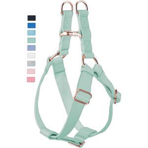 Soft Leather No Pull Dog Harness - Adjustable Step in Dog Harness with Rose Gold Heavy Duty Metal Buckle, Freedom Nylon Dog Halter Vests for Small Medium Large Dogs Easy Walking Training (Green,S)(Neck&Chest Girth 16"-20" x Width 0.8")
