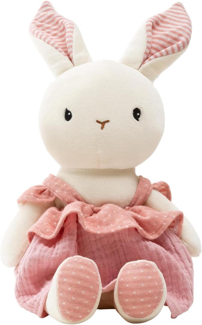 Bunny Stuffed Animal Organic Cotton Baby Plush Toys, 7" Easter Plush Bunny Soft Cuddly Toy for Babies and Toddlers