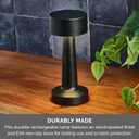 Elements 8.4 Inch Black LED Rechargeable Metal Lamp - Touch Control Desk Lamp with 3 Light Colors, Stepless Dimming, 1200mAh Battery, USB-C Charging, Perfect for Home Office, Bedroom, Living Room