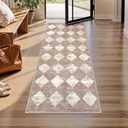 Lahome Zelie Machine Washable Bathroom Rugs Runner, 2x5 Non Slip Entryway Rugs Indoor Kitchen Runner Rug, Moroccan Trellis Non Skid Carpet Runners for Bedside Entrance Laundry Room, Beige
