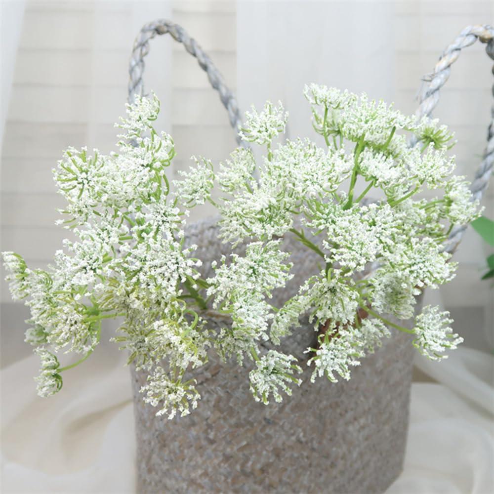 3Pcs Artificial White Queen Anne's Lace Flowers Stem Faux Ammi Majus Flower for Vase Bouquets Home Office Wedding Decor
