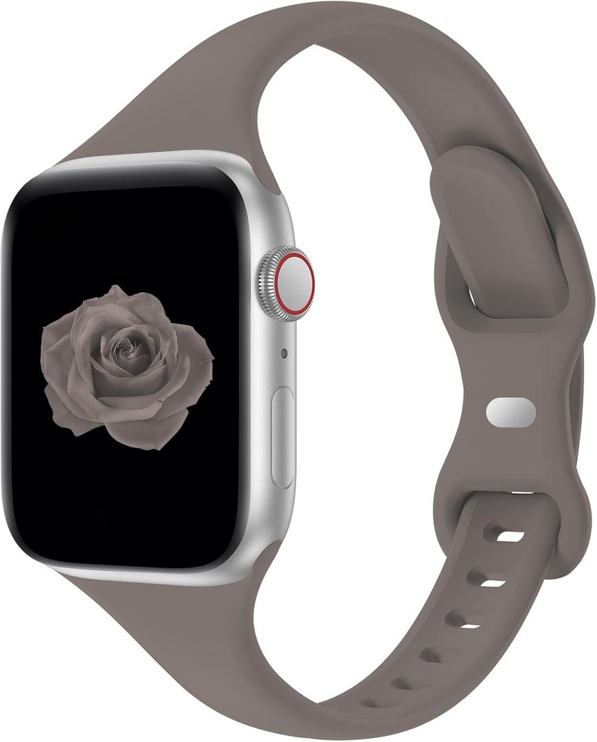 Thin Slim Band Compatible with Apple Watch 38mm 40mm 41mm 42mm 44mm 45mm 46mm 49mm, Replacement Silicone Sport Strap for iWatch Series 11/10/9/8/7/6/5/4/3/2/1 Ultra SE Women Men, Clay, Size 7"