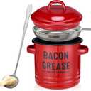 Bacon Grease Container with Strainer - Large 46OZ Red Kitchen Oil Storage Can, Food Saver Bin with Lid | Farmhouse Cooking Pot Keeper Collector, Dishwasher Safe - Red