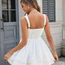 HTZMO Women Summer Casual Square Neck Mini Sundress Corset A Line Flowy Swing Cute Graduation Party Short Dress, M