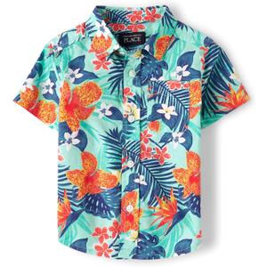 The Children's Place Baby Boys' and Toddler Poplin Short Sleeve Button Down Shirt, Size: 5T