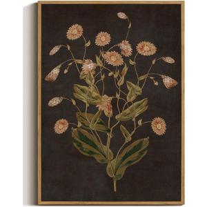WALLZK Vintage Framed Wall Art Botanical Canvas Prints Painting Dark Moody Floral Wall Decor Retro Wildflower Pictures Artwork for Walls Living Room Bedroom Bathroom 8"x10"