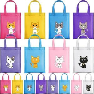 Hosuly 21 Pieces Dog Cat Party Favors Puppy No Woven Tote Bags Reusable Bag Bulk Puppy Kitten Goodie Candy Treat Bags with Handles Vet Tech Week Gifts for Kids Pet Lover Birthday Party Supplies(Cat)