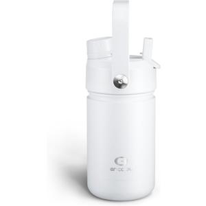 Kids Insulated Water Bottle with Straw - 12oz Stainless Steel Water Bottle with Dual Spouts, Leak-Proof, BPA-Free, Double Wall Vacuum Keeps Cold for 24 Hours for Sports, Travel, School (Polar White)