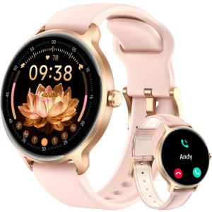 Smart Watch for Women, 1.27" AMOLED Screen Smartwatch with Answer/Make Call for iPhone/Android/Samsung, Fitness Tracker with 120+ Sport Modes, Heart Rate/Sleep/Health Monitor, IP68 Waterproof, 2 Bands (Rose Gold)