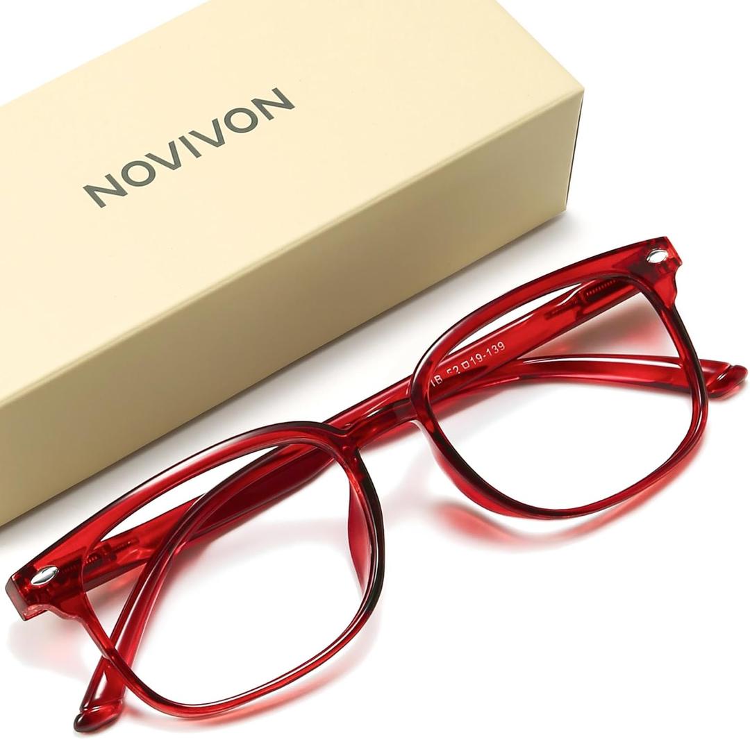 NOVIVON Reading Glasses for Women, Blue Light Blocking Readers, Computer eye glasses, Cheaters (Red)