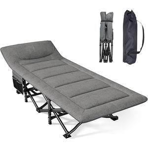 Camping Cot, Folding Cot Bed for Adults with Built-in Mattress and Pillow, Portable Outdoor Sleeping Cot for Camping and Travel, with Carry Bag, Grey, Max Load 450 LBS, 75 x 26 x 13.8 inches, Grey 