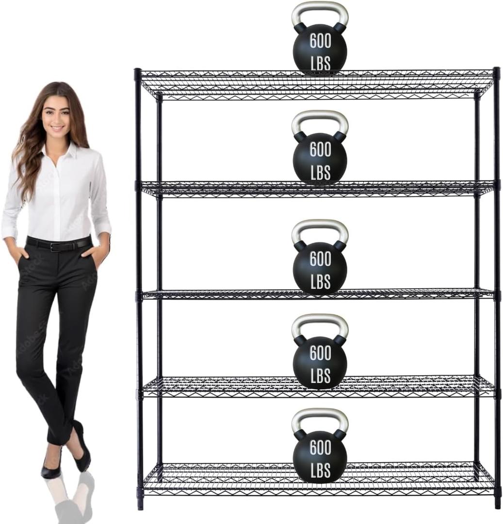 60"x24"x72" PRIME HEAVY DUTY Black 5-Tier Wire Shelving NSF 3000 LBS MAX Capacity Storage Rack for Commercial, School, Home, Garage, Warehouse, Industrial, and Hospital Uses (with Wheels) 60"x24"x72" PRIME HEAVY DUTY Black 5-Tier Wire Shelving NSF 3000 LBS MAX Capacity Storage Rack for Commercial, School, Home, Garage, Warehouse, Industrial, and Hospital Uses (with Wheels)