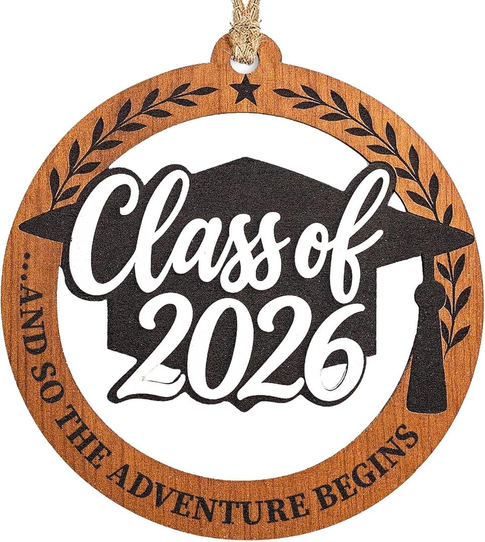 2 x Class of 2026 Ornament - Graduation Gift – Cap & Tassel | Senior Keepsake – Congrats Card – Graduation Ornament 2026 – Solid Wood Laser-Cut – Car Hanging