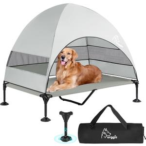 Upgraded Elevated Dog Bed with Canopy, Portable Raised Outdoor Dog Bed with Stable Anti-Slip Feet, Removable Wider Shade, Raised Dogs Cot for Large Pets Camping, Indoor & Outdoor Use (50.0"L x 32.0"W x 42.5"Th)