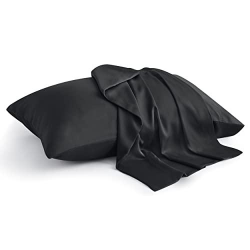 BEDELITE Pillow Cases Queen Size Set of 2, Rayon Derived from Bamboo, Cooling Pillow Cases for Hot Sleepers & Night Sweats, Breathable and Silky Soft Envelope Pillowcases(Black, 20"x30")
