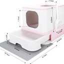 RIZZARI Large Foldable Top Entry Cat Litter Box with Lid,Anti-Splshing Kitty Litter Pan Easy Cleaning and Scoop (Upgrade,Pink)