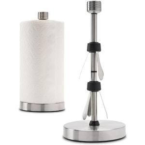 Stainless Steel Paper Towel Holder Designed for Easy One-Handed Operation - This Sturdy Weighted Paper Towel Dispenser Countertop Model Has Suction Cups and Holds All Paper Towel Rolls (Silver)