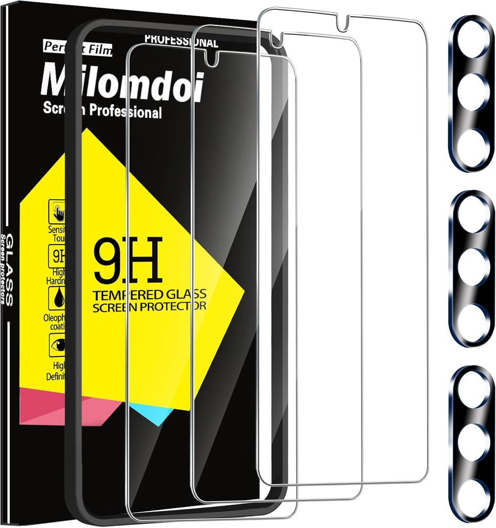 Milomdoi 3 Pack Screen Protector for Samsung Galaxy A15 5G with 3 Pack Tempered Glass Camera Lens Protector, Ultra 9H Accessories, Case Friendly, Mounting Frame, 2.5D Curved for Galaxy A15 5G