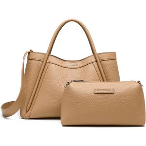 NEWBELLA Tote Bag for Women, Vegan Leather Crossbody Shoulder Bag, Top Handle Satchel Purse for Work, Travel, Daily Use (Apricot-1)
