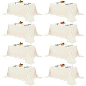 Fitable 8 Pack Rectangle Tablecloths: Stain Resistant Wrinkle Free Circle Table Clothes, Washable Reusable Polyester Table Covers for Wedding Party Birthday Banquet Reception (Ivory, 90x132 Inch)
