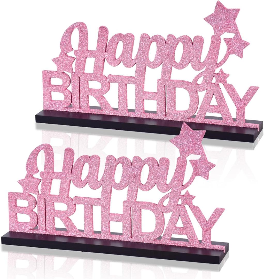 TONIFUL Glitter Pink Letter Happy Birthday Sign Centerpieces for Table Birthday Party Supplies Birthday Favor Decoration for 30th 40th 50th 60th 70th 80th 90th 100th Birthday Table Decoration