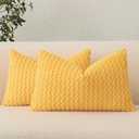 UGASA Velvet 12x20 Inch Lumbar Throw Pillow Cover, Both Sides Corduroy Striped, Soft Solid Decorative Rectangular Cushion Case for Couch/Bedroom/Car, 2 Pieces, Sunflower Yellow