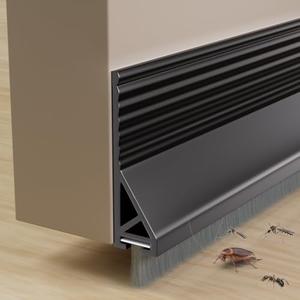 39"Door Sweep for Bottom of Door with Brush,Silicone Under Door Draft Stopper Reduce Noise,Adhesive Door Gap Filler Bottom for Exterior & Interior Doors Blocker Dust Cold Air,Black
