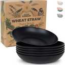 Grow Forward Premium Wheat Straw Pasta Bowls - 42oz Unbreakable Wide & Shallow Dinner Plate Bowls Set of 6 - Microwave Safe Reusable Plastic Pasta Bowls for Kids, Adults, Salad, Camping, RV - Midnight