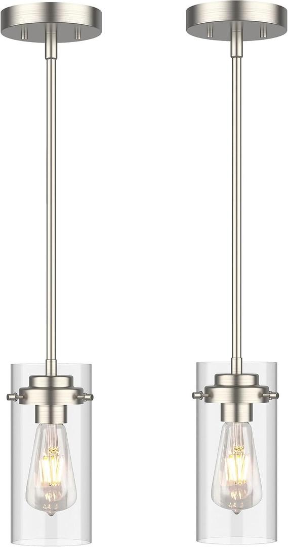 EAPUDUN Pendant Light (2 Packs), Kitchen Ceiling Hanging Light, Adjustable Height, Kitchen Light Fixtures Brushed Nickel Pendant Lights, Farmhouse Pendant Lighting for Sink Island, Home Dcor Lighting
