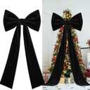 Suncalla 2pcs Extra Large Christmas Tree Topper Bows, 49 x 19 inches Tree Toppers Bows Christmas Decorations Wreath for Home Wedding Party Holiday Decor Supplies(Black,Velet)