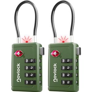 TSA Approved Luggage Locks | Inspection Indicator, 4-Digit Combination, Durable Zinc Alloy | for Suitcases, Backpacks, Travel Bags | Green, 2-Pack