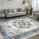Area Rugs for Living Room 9x12 - Large Machine Washable Vintage Oriental Soft Rug, Low Pile Thin Carpet with Non Slip Backing for Bedroom, Dorm, Under Dining Room Table, Indoor House, Office Decor (Blue/Gray)