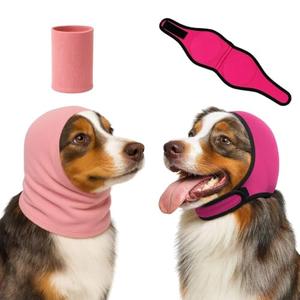 2-Pack No Flap Ear Wraps for Dogs & Dog Ear Muffs – No Shake Ear Wrap + Ear Cover with Noise Protection for Bath, Grooming & Drying – Anxiety Relief & Hematoma (Pink, M)