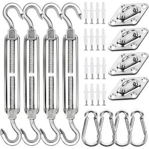 yofit 44 Pcs Shade Sail Hardware Kit, 6 Inch Outdoor Sun Sail Accessories, 304 Stainless Steel Turnbuckles & Brackets for Triangle/Rectangle Sails, Patio Canopy Installation Hardware Set Waterproof