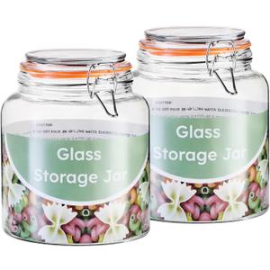 0.6 Gallon Glass Storage Jar with Airtight Lid, Wide Mouth Glass Canister Set of 2, Food Grade Clear Glass Container for Pantry Dry Food Storage, Pickling, Fermenting and Kitchen Organization