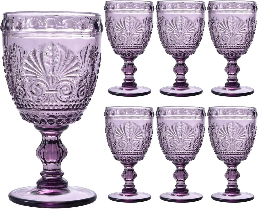 6 Pcs Purple Glasses,Goblet Glasses,Vintage Glassware, Made of Sturdy and Durable Glass Can be Used for Weddings, Everyday Fun Parties and More! (10 Ounces (Set of 6))
