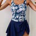 Eomenie One Piece Swimdress Swimsuits for Women Tummy Control Swim Dresses Skirt Bathing Suit (Blue, XL)