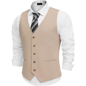 COOFANDY Men's Linen Vest Casual Linen Slim Fit Suit Vests Dress Waistcoat Wedding Business Prom XXL